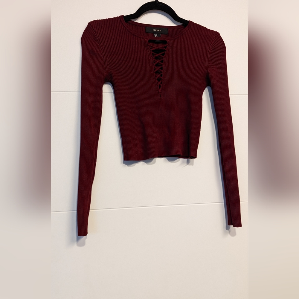 Forever 21 Oxblood crop top with faux lace up detail